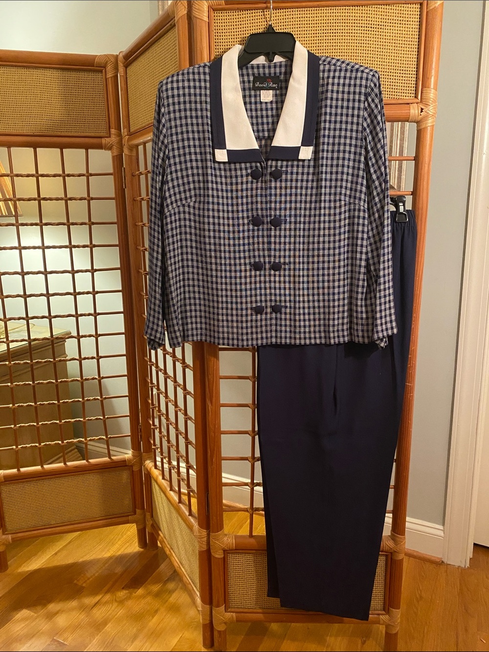 David Rose Navy & White Checked Blouse & Pant